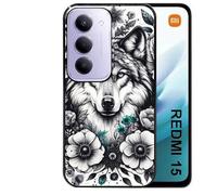 Taperso Coque Noire pour Redmi 15 4G et 5G Loup et Fleur