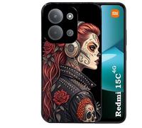 Taperso Coque Noire pour REDMI 15C 4G et 5G Motif Tete de Mort Rock