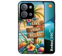 Taperso Coque Noire pour REDMI 15C 4G et 5G Motif Tropical Vacances