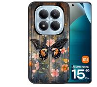 Taperso Coque Noire pour Redmi Note 15 Pro 4G Motif Bois et Papillon 2