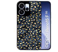 Taperso Coque Noire pour RENO 15 F et 15 FS 5G Motif Leopard Bleu