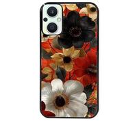 Taperso Coque Noire pour Reno 8 Lite Fleur Blanche et Noire