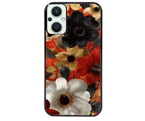 Taperso Coque Noire pour Reno 8 Lite Fleur Blanche et Noire