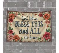 Tapestries Décoration de chambre God Bless This Home : A Warm Floral Welcome Sign Tapisserie Esthétique Stuff Décoration murale pour chambre à coucher Esthétique (75 x 100 cm)