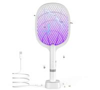Tapette à mouches électrique 5000 V, 2 en 1 USB type-C, tapette à moustiques électrique avec batterie rechargeable et piège à lumière UV pour moustiques, mouches, guêpes, mites