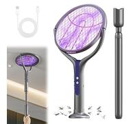 Tapette à mouches électrique avec tête rotative, tête rotative, rechargeable, piège à mouches électrique, avec tige d'extension télescopique, pour l'intérieur et l'extérieur