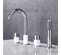 Tapeur de bain moderne Tapis avec douche cascade de salle de bain baignoire de salle de bain baignoire mélangeur de bain à 4 trous mélangeur de bain set thermostat baignoire robinet noir + or LWX