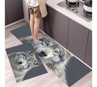 Tapi Cuisine Devant evier,tapis de Animaux sauvages Gros plan sur une tête de loup,Lavable Doux Blanc grisâtre Tapis D'EntréE, Tapi de Passage,Tapi de Couloir,Facile à Nettoyer - 45x75+45x150cm