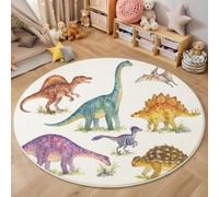 Tapi de Rond Carte Vulgarisation Sciences Naturelles pour Enfants, 100cm Tapis Dragon Géant Long Cou Moelleux à Poils Courts Lavable Antidérapant pour Chambre d'enfant, Salle de Jeu, Descente de lit