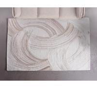 Tapis 100% laine tufté main motif abstrait - 160 x 230 cm - Ivoire et taupe - RAVELINO