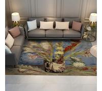 Tapis 100x150 à Peinture l Huile carpette pour Salon Nature Morte Fleurs Descente de lit Lavable avec Dos antidérapant et Poil Bas Grands Motifs Vintage Chambre Maison Bureau