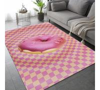 Tapis 100x150 cm Imitation Cachemire Doux Motif 3D échiquier Antidérapant Lavable Machine et Main Nettoyage Facile Donuts Style Pop Art Tapis pour salon chambre parentale salle à manger9K-50