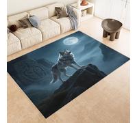 Tapis 100x150 cm Imitation Cachemire Lavable Motif Loup Montagnes Lune 3D Résistant aux Taches Nettoyage Facile à l'Aspirateur ou en Machine Idéal pour Salon Salle à Manger et Chambre Parentale
