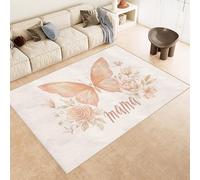 Tapis 100x150 cm Imitation Cachemire Lavable Motif Maman Fleurs Papillon 3D Résistant aux Taches Nettoyage Facile à l'Aspirateur ou en Machine Idéal pour Salon Salle à Manger et Chambre Parentale