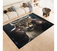 Tapis 100x150 cm Imitation Cachemire Lavable Motif Mignon Chat Boxe 3D Résistant aux Taches Nettoyage Facile à l'Aspirateur ou en Machine Idéal pour Salon Salle à Manger et Chambre Parentale