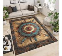 Tapis 100x150 cm Imitation Cachemire Lavable Motif Plumes Pierres PréCieuses 3D Résistant aux Taches Nettoyage Facile à l'Aspirateur ou en Machine Idéal pour Salon Salle à Manger et Chambre Parentale