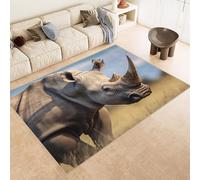 Tapis 100x150 cm Imitation Cachemire Lavable Motif RhinocéRos Montagnes 3D Résistant aux Taches Nettoyage Facile à l'Aspirateur ou en Machine Idéal pour Salon Salle à Manger et Chambre Parentale