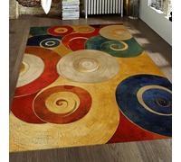 Tapis 100x150 de Zone carpette Doux lavables pour Salon Descente lit Abstrait géométrique antidérapant Ultra Fin spiralés Cercles du Milieu siècle Chambre Bureau Moutarde Jaune Rouge