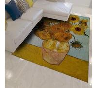 Tapis 100x150 Lavable carpette Fleuris Vintage Descente de lit antidérapants Doux à Poils Courts pour Salon Chambre Peintures Classiques Œuvres d Art Tournesols Nature Morte Fleurs Fins