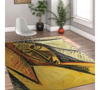 Tapis 100x150 lavables carpette pour Le Salon Descente de lit Artistique Moderne en Ocre Jaune Chambre et Salle à Manger Grande Douce Poils Bas avec Support antidérapant Bureau Domicile