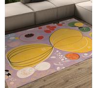 Tapis 100x150 pour Chambre Salon carpette lavables Abstrait Mauve géométrique Jaune Grands Descente de lit Salle à Manger circulaires Moderne du Milieu siècle antidérapant intérieur la