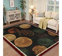 Tapis 100x150 Vert foncé carpette lavables à la Machine pour Salon Descente de lit Vintage Minimaliste Grand Chambre Salle Manger concentrique du Milieu siècle intérieur Doux et léger