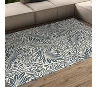 Tapis 100x150 William Morris pour Salon Chambre Salle à Manger carpette Feuilles Bleu Vert Motif botanique Descente de lit antidérapants lavables Poils Bas Moderne en Naturel Cuisine