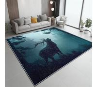 Tapis 120 X 170 Cm Impressionnisme Forêt Cerf - Poils Courts Doux, Lavable, Antidérapant, Ne Peluche Pas, Résistant Aux Taches - Tapis Salon Chambre Couloir Bureau Décoration Bleu Noir