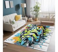 Tapis 120 x 180 cm Décoratif De Lettres De Graffitis De Dessins Animés, Tapis De Chambre à Coucher antidérapant Poil Court - pour Salon Chambre à Coucher Salle à Manger Coloré