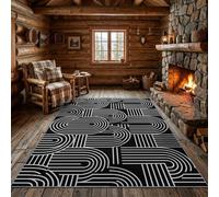 Tapis 120 x 180 cm décoration Salon Géométrique Moderne Noir/Blanc | Minimaliste Abstrait Arches Lignes lavable, antidérapant Poils Ras Tapis Imitation Cachemire Doux