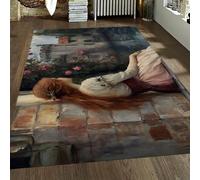 Tapis 120x150 Lavable carpette pour Salon Chambre Salle à Manger Femme Descente de lit Cottage Rose Fin Chenille Poil Bas légers avec arrière antidérapant décoration Florale Romantique