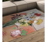 Tapis 120x180 Vintage Lavable carpette pour Salon Imprimés célèbres de peintures Descente lit Sol Doux avec arrière antidérapant Nature Morte Fleur Douce à Poil Bas Fine Chambre Salle