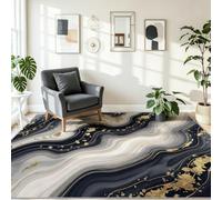 Tapis 140 x 200 cm Motifs Sable Mouvant Agate Métal Feuille Or | Luxe Ambiance cosy, chaleureuse pour Salon Chambre, antiderapant facile d'entretien