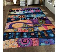 Tapis 140x200 de carpette lavables résistants aux Taches Surface Support géométrique Abstraite antidérapante Descente lit pour Salon Blocs mosaïque colorés Pliables Chambre Décoration