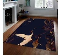 Tapis 140x200 du Salon carpette Bleu Marine Machine Lavable Crane Moon Descente de lit antidérapant en Fausse Laine Vintage d intérieur pour Chambre Salle Classe à Manger Style Japonais