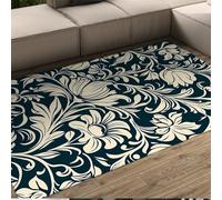 Tapis 140x200 Floral William Morris carpette en Feuilles d Ivoire Bleu Sarcelle foncé Descente de lit Vintage Arts and Crafts à Motif Rouleau botanique pour Bureau antidérapant Poil Bas