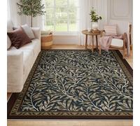 Tapis 140x200 Lavable Feuille de Saule Brun foncé Salon Chambre carpette à décors Modernes antidérapants Descente lit Bleu arrière Plan intérieur Doux Poils Bas intérieure Douce pour