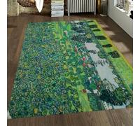 Tapis 140x200 paysager Vert carpette de Grand Salon Impressionniste River Village Imprimé Descente lit lavables pour Chambre et Salle à Manger Fines antidérapants Pliables Surface Fine