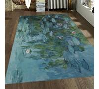 Tapis 140x200 pour Le Salon carpette Lavable Water Lily Pond Fleur Descente de lit antidérapante Chambre intérieure Salle à Manger Classe Ferme Aquarelle Bleu Vert d intérieur