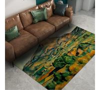 Tapis 140x200 Vert carpette Vintage Descente de lit d intérieur Lavable Grand Aquarelle Paysage Village Sol Vieilli à Poil Bas Accent pour Maison Salon Chambre Cuisine Salle Manger Table