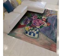 Tapis 140x200 Vintage Lavable à la Machine carpette de Salon Grand Nature Morte Vase Fleur Descente lit antidérapante Chambre intérieure Traditionnelle décoratif Fleuri rétro pour Bureau