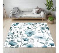 Tapis 140x200cm Fleurs Sauvages Feuille Plantes Tapis Antidérapant Floral Botanique Style Pastoral Paillasson Doux Lavable à Poils Courts pour Salon Chambre Enfant Bureau
