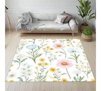 Tapis 140x200cm Fleurs Sauvages Marguerite Camomille Tapis Antidérapant Feuille Plantes Style Pastoral Paillasson Doux Lavable à Poils Courts pour Salon Chambre Enfant Bureau