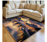Tapis 160 x 230 cm Architecture Urbaine château Doux Antidérapant Moderne Or Grand Tapis Salon Chambre Garçon et Adolescent