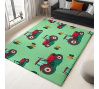 Tapis 160 X 230 Cm Champ Arbres Tracteur - Poils Courts Doux, Lavable, Antidérapant, Ne Peluche Pas, Résistant Aux Taches - Tapis Salon Chambre Couloir Bureau Décoration Rouge Vert