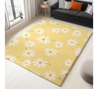 Tapis 160 X 230 Cm Champ Fleurs Marguerites Jaune Blanc - Tapis Salon Lavable en Machine, Antidérapant, À Poils Courts Et Doux, Tapis Rectangulaire pour Chambre, Salon, Bureau, Sol