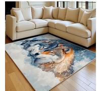 Tapis 160 x 230 cm Scène de Neige Loup Gris Doux Antidérapant Moderne Thème De l'amour Grand Tapis Salon Chambre Garçon et Adolescent