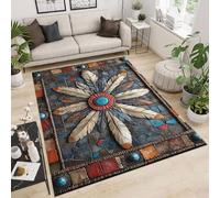Tapis 160x230 cm Imitation Cachemire Lavable Motif Plumes Pierres PréCieuses 3D Haute Résistance Tapis Lavable en Machine Parfait pour Grands Salons Chambres d'Hôtes de Luxe et Espaces de Réception