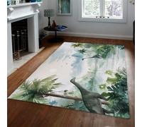 Tapis 160x230 d Espace carpette de Salon Descente lit lavables Dinosaures Douce à Poils Bas Aquarelle antidérapante intérieur Jungle paysager pour Chambre Bureau Salle Jeux