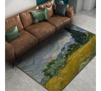 Tapis 160x230 Lavable carpette pour Salon Peinture Classique Descente de lit imprimés en Douceur Champ blé avec cyprès Moderne intérieure à Poil Bas Chambre Cuisine bébé Bureau terrasse